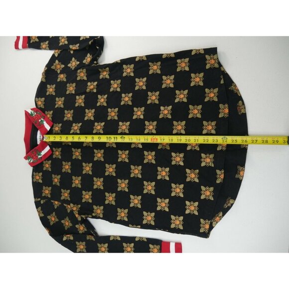 Reason NYC Long Sleeve Black Polo Shirt Facial Floral Pattern Print Mens Large - Picture 5 of 10